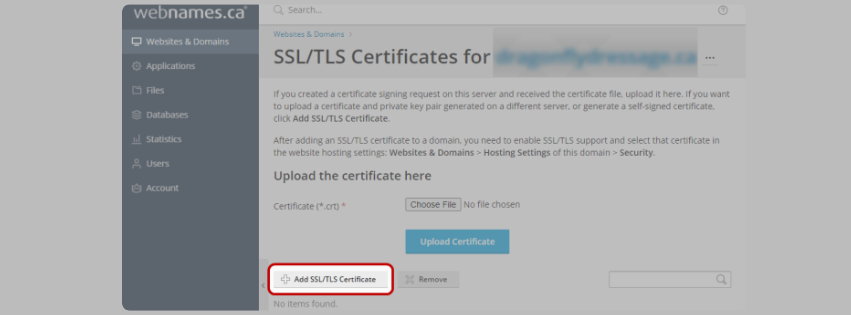 A cPanel screenshot where to upload SSL certificates, part of the process of SSL installation