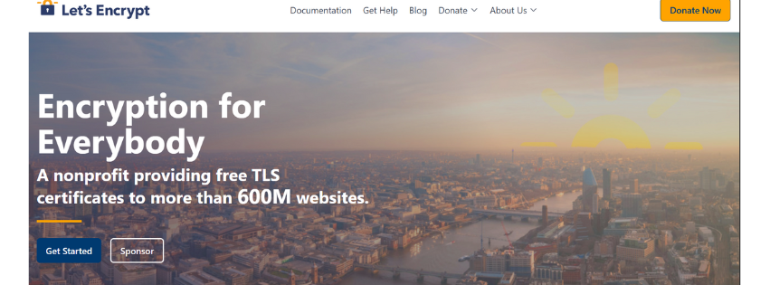 Let's Encrypt homepage screenshot, offers free SSL/TLS certficates