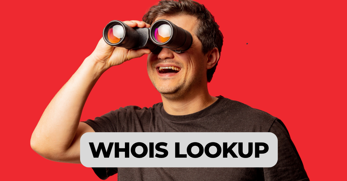 A man looking into binoculars and the title whois lookup