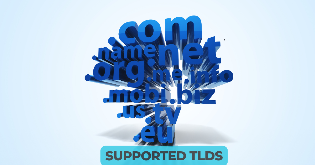 a few tlds's in the background including .com. net. ed.org and the title suppoerted tlds