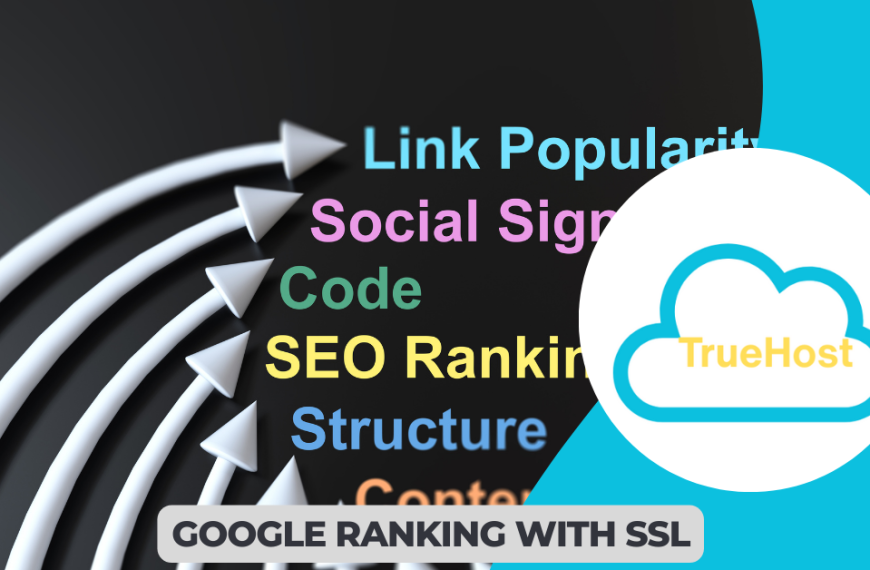 Shows how google ranking factors in , the truehost logo and the title Google ranking with ssl
