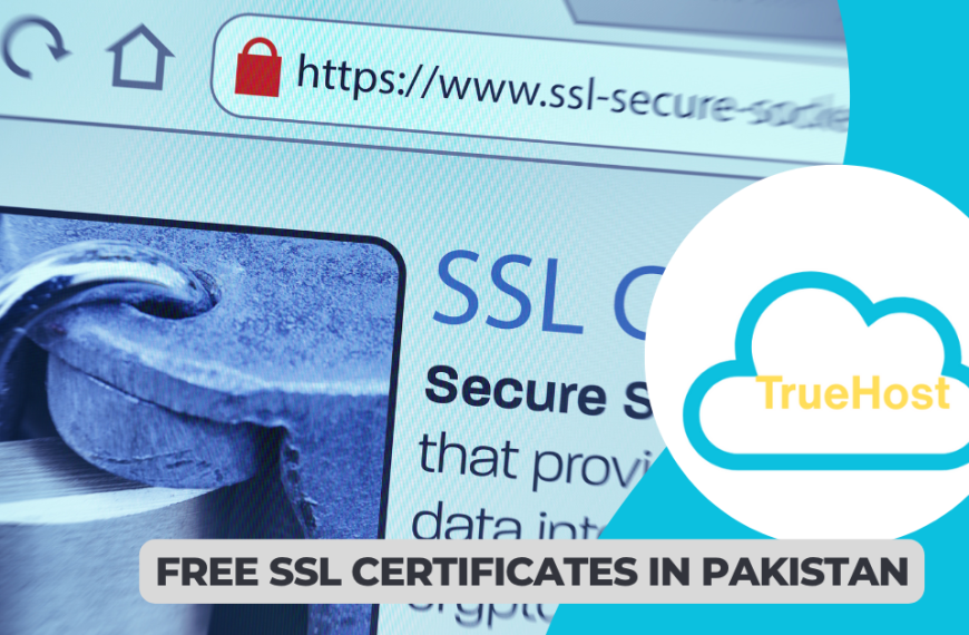 shows a website with ssl protection, the truehost logo and the title free ssl certificates in pakistan