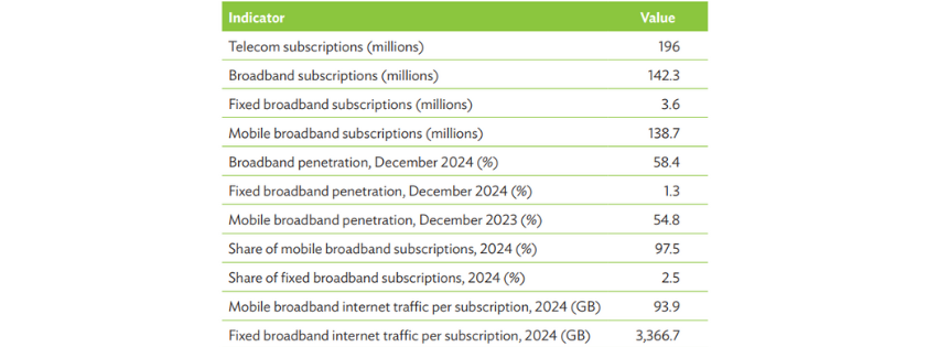 Shows data on indicators on the rise of Pakistan's digital economy