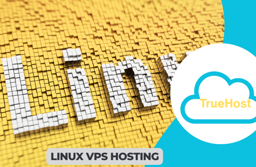 Shows the linux graphic and the truehost logo and the title linux vps hosting