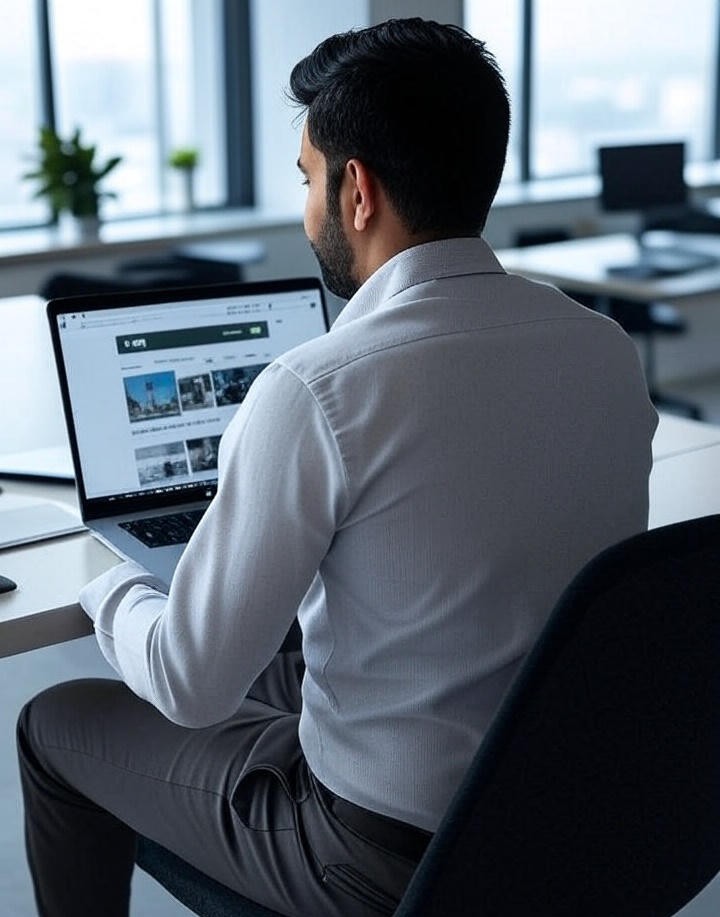 pakistani man working on his laptop