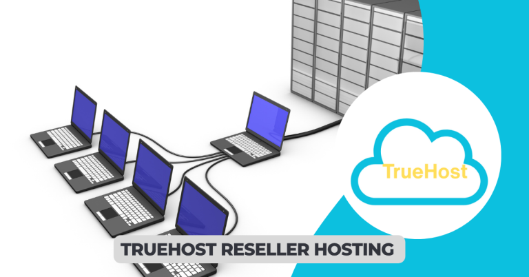 shows a reseller hosting graphics, truehost logo and the title truehost reseller hosting