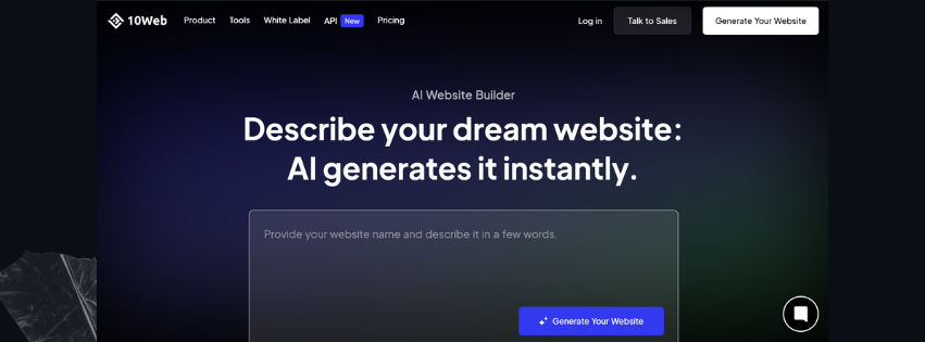 Screenshot of 10web, another ai website builder