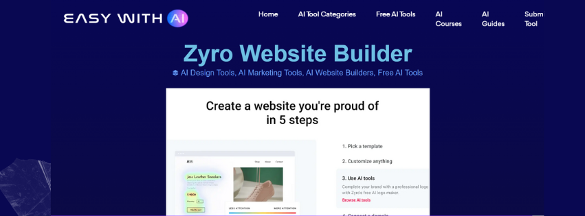 Screenshot of Zyro homepage
