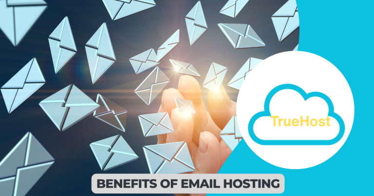 A graphic representing email hosting and the title benefits of email hosting