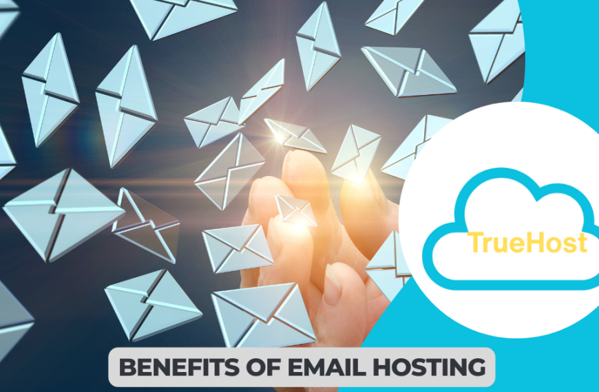 A graphic representing email hosting and the title benefits of email hosting