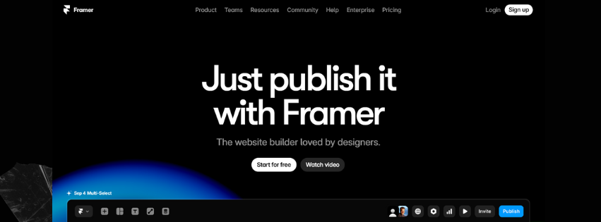 A screenshot of Frame AI homepage