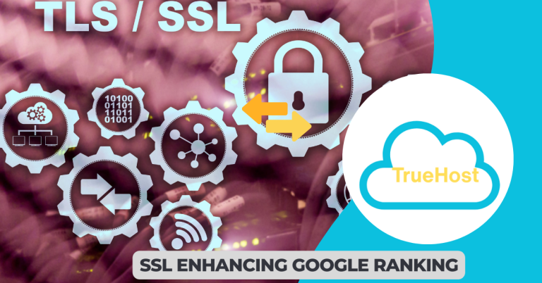 Shows the ssl graphic, truehost logo and the title ssl enahncing google ranking