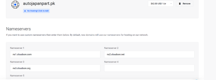 A screenshot of the namerserver section for you to pick 