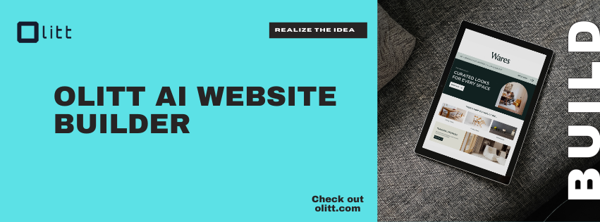 A graphic showing a website built on a tablet and the title olitt ai website builder