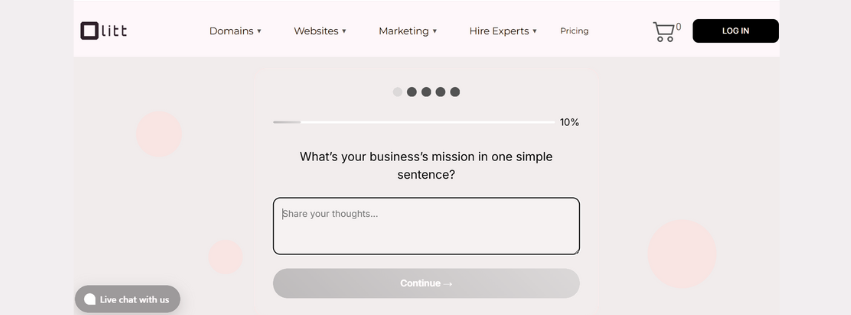 Screenshot of questions the ai asks to understand more of what you expect from the website