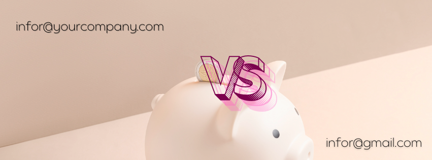 A graphic showing an example of professional vs free email hence showing the benefit of email hosting