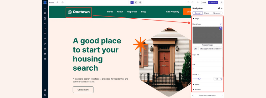 A screenshot of a real estate company showing the structure needed real estate website