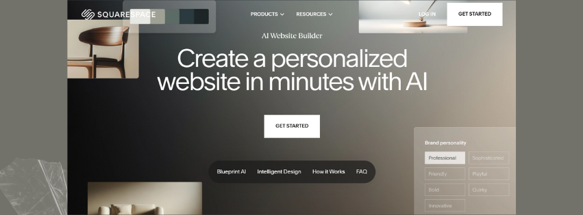 Screenshot of Squarespace homepage, another ai website builder