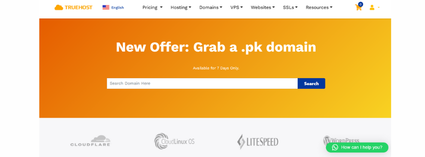A screenshot of the truehost pakistan, one of the best .pk domain registrars