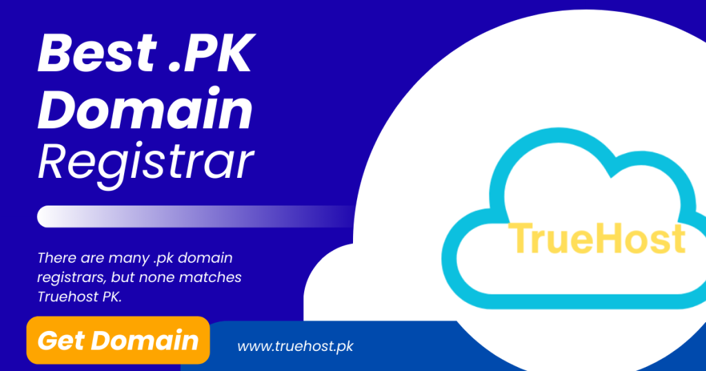 A banner image showing the truehost pk as the best .pk domain registrar