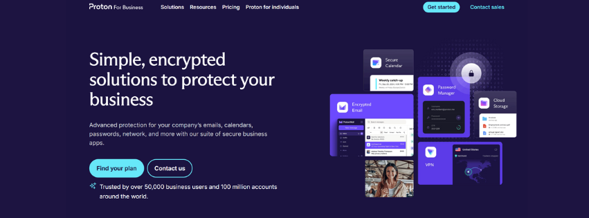 screenshot of the proton email homepage