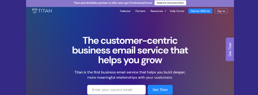 A screenshot of the titan homepage