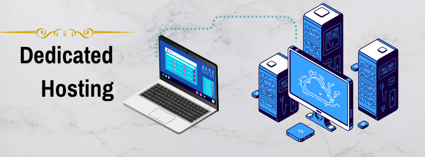 dedicated hosting graphics with a personal laptop with a website on linked to a dedicated server serving it only