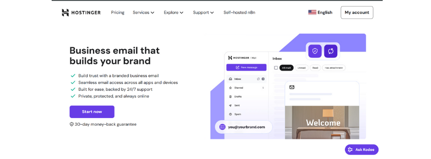 A screenshot of the hostinger homepage