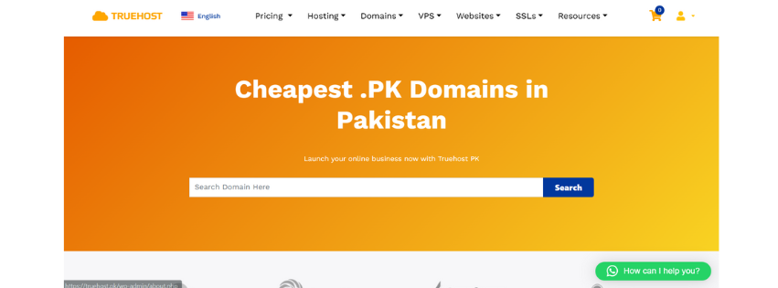 a screenshot of truehost pakistan's homepage, a email hosting services provider