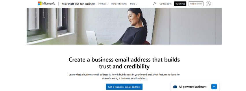screenshot of microsoft business email homepage