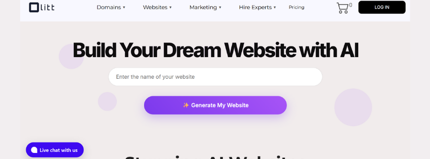 A screenshot of the olitt ai website builder capable of making modern website considering the recent web design trends