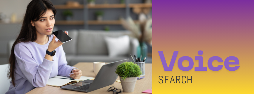 A woman doing a voice search on her phone, another web design trend you need to consider for your website
