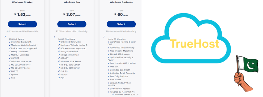 the truehost pakistan windows hosting plans