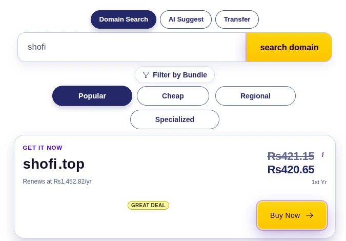 domain search and pricing