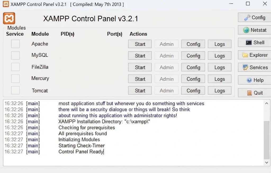 Host a Website Using XAMPP: control panel