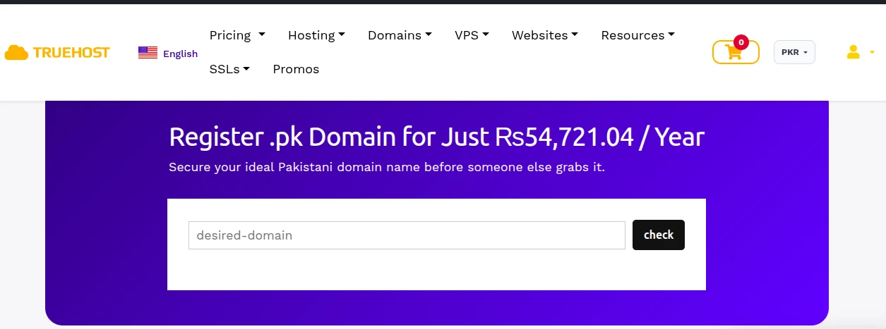 Truehost pk domain registration