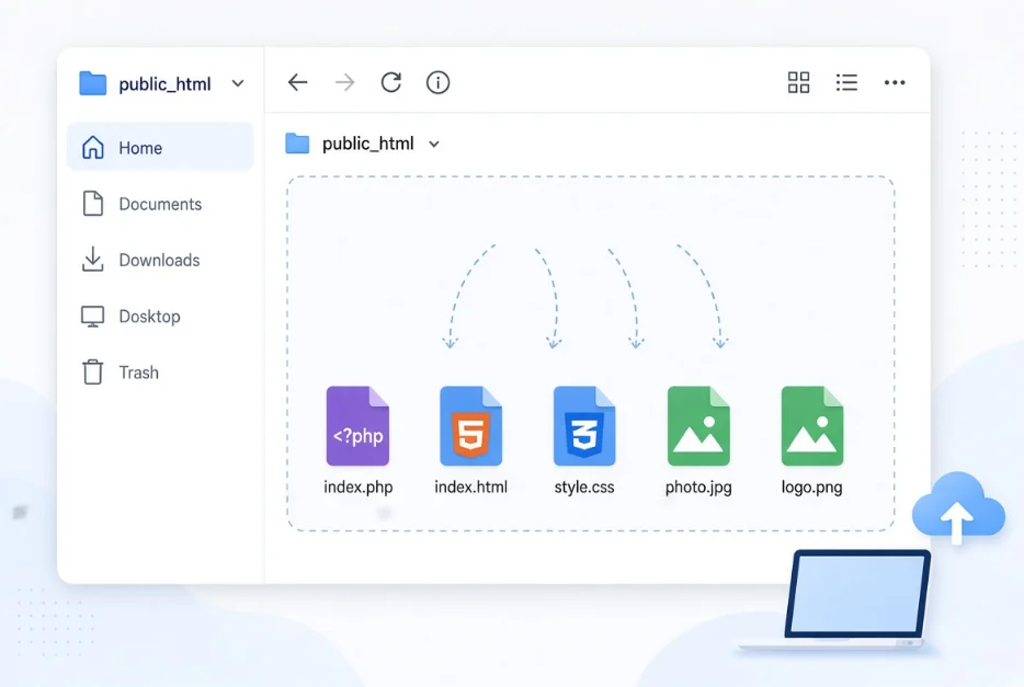 Uploading website files to public_html when hosting a database driven website