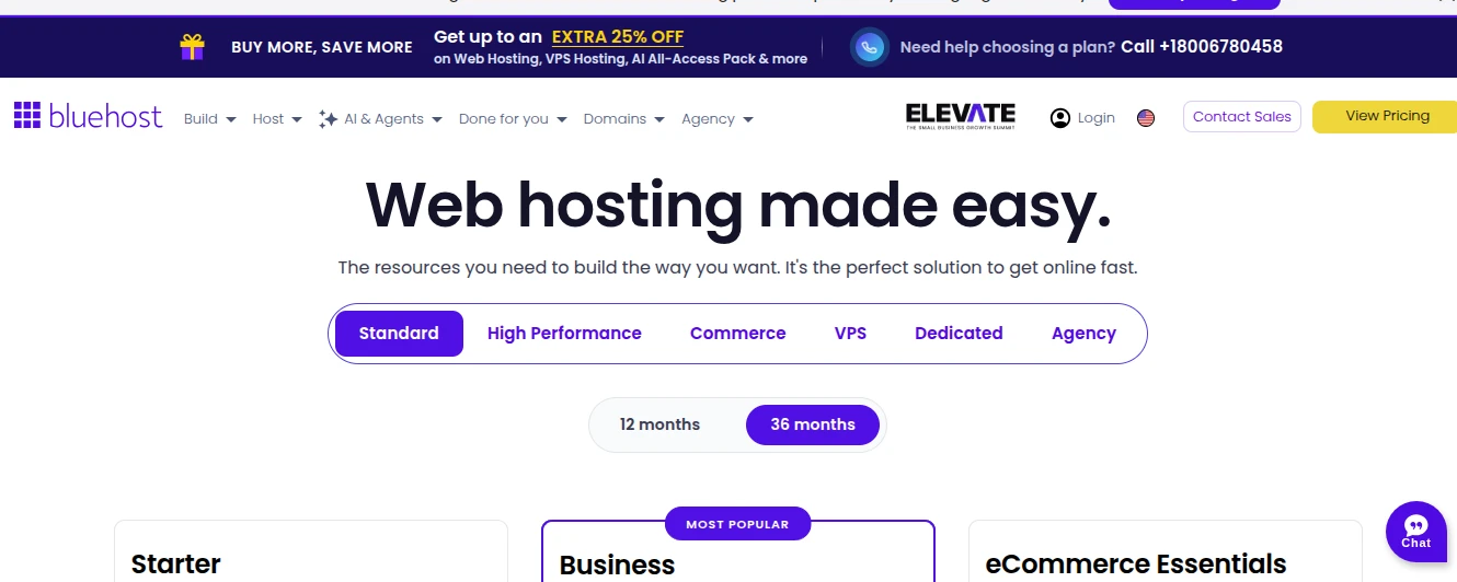 Bluehost hosting palns and pricing 