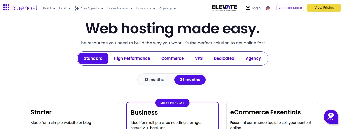 Bluehost web hosting plans