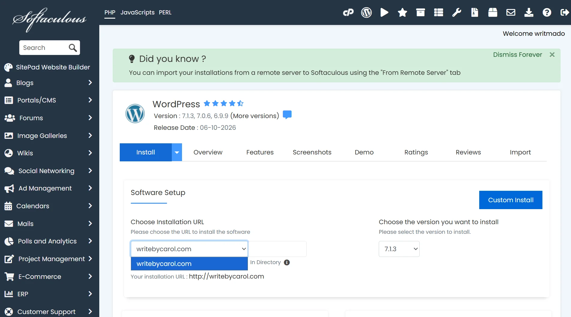 Host a WordPress Website on cPanel- software setup