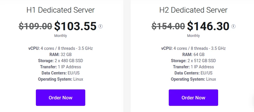Truehost dedicated servers plans and pricing
